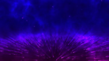 Renkli sis, ışıldayan noktalar, ışıldayan parçacıklar ve ışık ışınlarıyla gelecekteki sihirli soyut gezegen yüzeyi. Parlayan soyut, parçacıklar ve ışık ışınları için arka plan. Tam HD