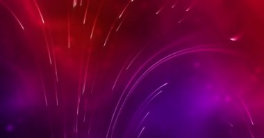 Parçacık çizgileri hareket arkaplanı. Renkli neon arka planda parçacıkların ve ışıldayan ışınların animasyonu. 4K çözünürlük soyut parçacık canlandırmalı arkaplan .