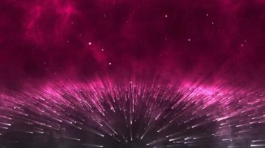 Renkli sis, ışıldayan noktalar, ışıldayan parçacıklar ve ışık ışınlarıyla gelecekteki sihirli soyut gezegen yüzeyi. Parlayan soyut, parçacıklar ve ışık ışınları için arka plan. Tam HD