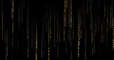 Siyah arka planda semboller yağmuru. Kod etkisi animasyonu yağıyor. Şifreleme için parlayan parmaklı arkaplan ve siber uzay teknolojisindeki yazılım verileri için dijital virüs kodları güvenli