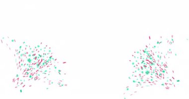 Konfeti ya da havai fişek animasyonu beyaz arka planda izole edilmiş. Konfetiyle bayram renkli animasyonları. Sancak animasyonunu kopyalama alanı ile selamla.