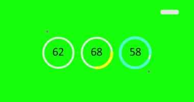 Basit üç yuvarlak grafiklerin döngü animasyonu. Yeşil arka planda animasyon Infographic. Animasyon pasta grafikleri. Yüksek kalite 4k hareket tasarımı.