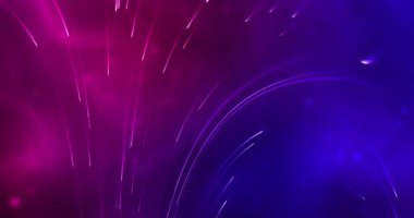 Parçacık çizgileri hareket arkaplanı. Renkli neon arka planda parçacıkların ve ışıldayan ışınların animasyonu. 4K çözünürlük soyut parçacık canlandırmalı arkaplan .