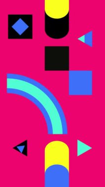 Soyut döngü geometrik hareket tasarımı. Parlak renklerde geometrik şekil animasyonu. Dikey 4K çözünürlüklü geometrik desen.