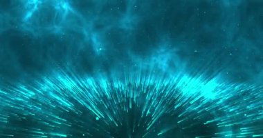 Renkli sis, ışıldayan noktalar, ışıldayan parçacıklar ve ışık ışınlarıyla gelecekteki sihirli soyut gezegen yüzeyi. Parlayan soyut, parçacıklar ve ışık ışınları için arka plan. 4K çözünürlüğü