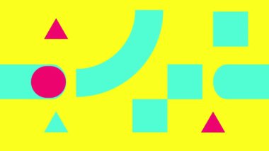 Soyut döngü geometrik hareket tasarımı. Parlak renklerde geometrik şekil animasyonu. 4K çözünürlüklü geometrik desen