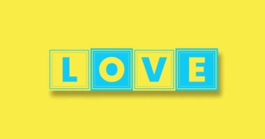 Kelimelerle yazılmış 3 boyutlu kinetik tipografi seni seviyor. Kelimelerle dönen 3 boyutlu küplerin animasyonu seni seviyor. Sevgililer Günü Hareketi Tasarımı