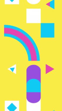 Soyut döngü geometrik hareket tasarımı. Parlak renklerde geometrik şekil animasyonu. Dikey 4K çözünürlüklü geometrik desen.