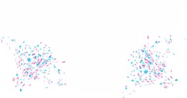 Konfeti ya da havai fişek animasyonu beyaz arka planda izole edilmiş. Konfetiyle bayram renkli animasyonları. Sancak animasyonunu kopyalama alanı ile selamla.