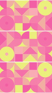 Dikey animasyon geometrik döngü deseni. Parlak pembe ve sarı renkli 4K çözünürlüklü geometrik hareket tasarımı. Soyut hareket eden geometrik şekiller döngü arkaplanı.