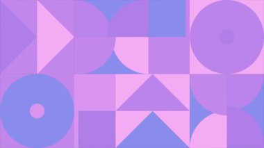 Canlandırılmış Geometrik döngü deseni. Tek renkli mor renkte 4K çözünürlüklü geometrik hareket tasarımı. Soyut hareket eden geometrik şekiller döngü arkaplanı.
