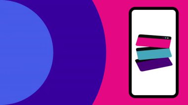 Mor, mavi ve mor web pencereleri içeren döngü hareketlerinde renkli mobil animasyon. Yüksek kontrastlı arka plan, teknoloji temalı görseller veya sunumlar için pop-art tarzını geliştirir