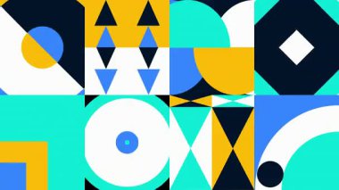 Animated Geometric pattern or background loop. 4K resolution geometric motion design in bright colors. Moving abstract shapes background or pattern.