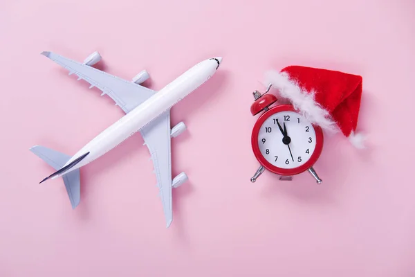 Vánoční Cestování Dovolená Koncept Bílý Prázdný Model Letadla Pro Cestující — Stock fotografie