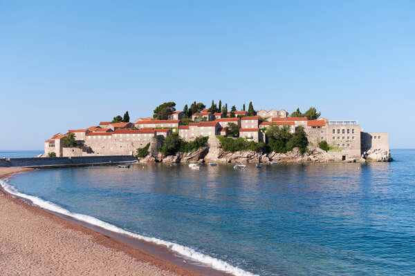 Beautiful summer landscape of the Adriatic coast in The Budva Riviera with a view of the Sveti Stefan, Montenegro.