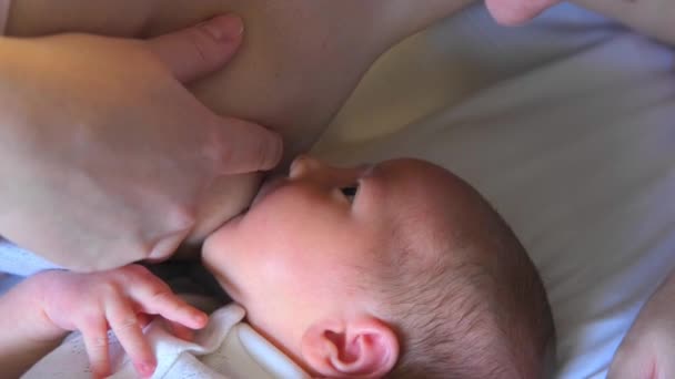 Young Mother Breastfeeding Her Newborn Cute Baby Lactation Food Source — Stock Video