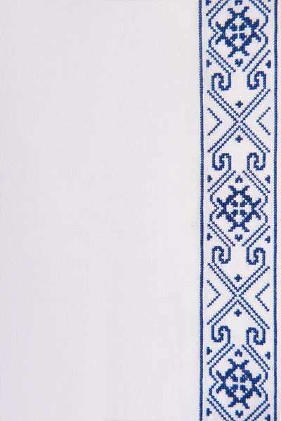 Tekstura Tkaniny Bawełnianej Elementem Ręcznie Wykonanego Haftu Firmy Cotton Threads — Zdjęcie stockowe