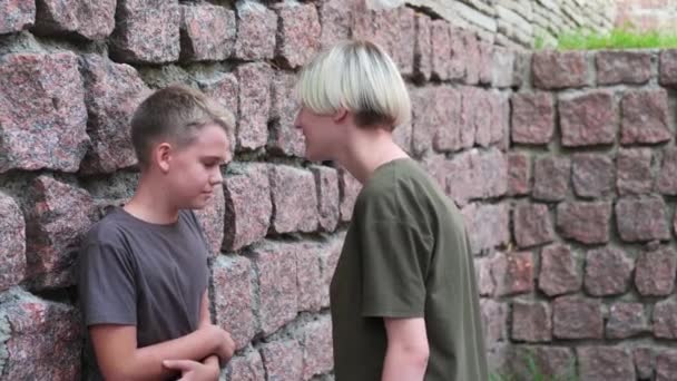 Een Ouder Tienermeisje Pest Een Schooljongen Duwt Hem Bedreigt Hem Videoclip