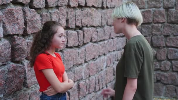 Een Schoolmeisje Pest Haar Nieuwe Klasgenoot Begrip Pesten Geweld School Rechtenvrije Stockvideo