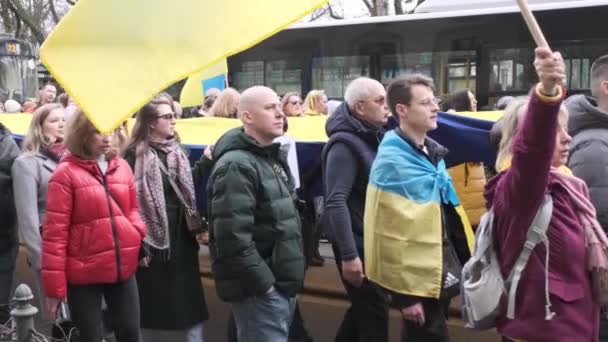 Krakow Polen Februari 2024 Maart Ter Ondersteuning Van Oekraïne Tegen — Stockvideo