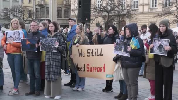 Krakau Polen Februar 2024 März Zur Unterstützung Der Ukraine Und — Stockvideo