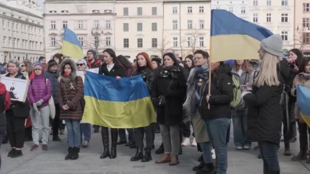Krakau Polen Februar 2024 Treffen Auf Dem Platz Mit Nationalflaggen — Stockvideo
