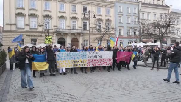 Krakow Poland Şubat 2024 Rusya Nın Ukrayna Daki Savaşına Karşı — Stok video