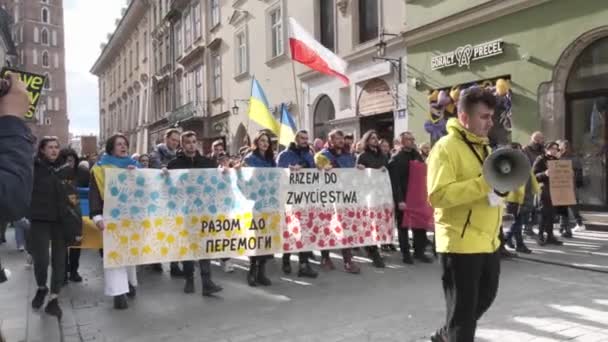 Krakow Polonia Febbraio 2024 Manifesti Insieme Alla Vittoria Marzo Contro — Video Stock