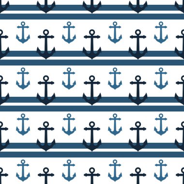 Seamless Nautical Anchor Pattern with Stripes. clipart