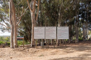Malagas, South Africa - Sep 24, 2022: Information boards at the ferry over the Breede River at Malagas in the Western Cape Province