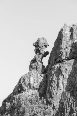 The delicate Lots Wife rock formation on the hiking trail at Dwarsrivier in the Western Cape Cederberg. Monochrome