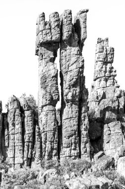 Rock formations on the Vensterklippe hiking trail at Dwarsrivier in the Western Cape Cederberg. Monochrome