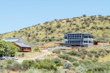 Vanderkloof, South Africa - Feb 21, 2023: Luxury accommodation in Vanderkloof town overlooking the Vanderkloof Dam