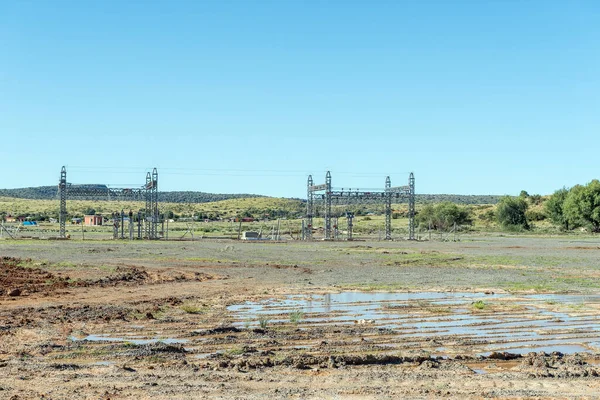 Una Sottostazione Elettrica Distrutta Dalla Diga Scarico Scoppiò Jagersfontein Nella — Foto Stock