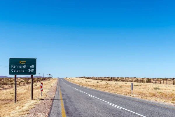 Señal Distancia Carretera R27 Entre Keimoes Kenhardt Provincia Del Cabo — Foto de Stock