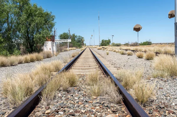 Järnvägsstationen Vid Putsonderwater Spökstad Norra Kapprovinsen Namntavla Synlig — Stockfoto