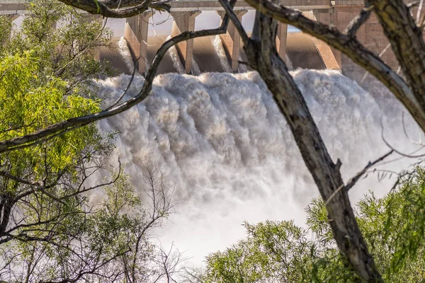 Overlopende Gariep Dam Zichtbaar Tussen Takken Van Een Boom Dam — Stockfoto