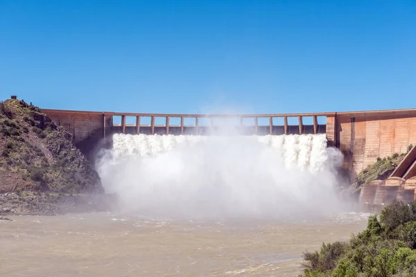 Vanderkloof Dam Overstroomt Vanaf Brug Onder Dam Het Tweede Grootste — Stockfoto