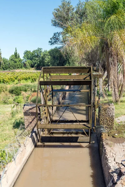 Canale Irrigazione Ruota Idraulica Funzionante Replica Keimoes Nella Provincia Del — Foto Stock