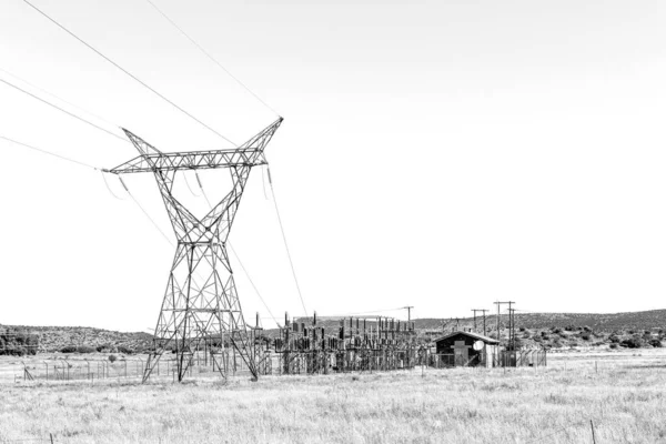 Una Sottostazione Elettrica Fauresmith Nella Provincia Del Libero Stato Monocromatico — Foto Stock