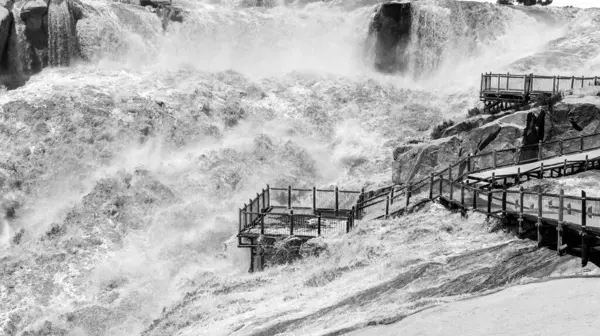Ein Überfluteter Aussichtspunkt Wichtigsten Augrabies Wasserfall Orange River Einfarbig — Stockfoto
