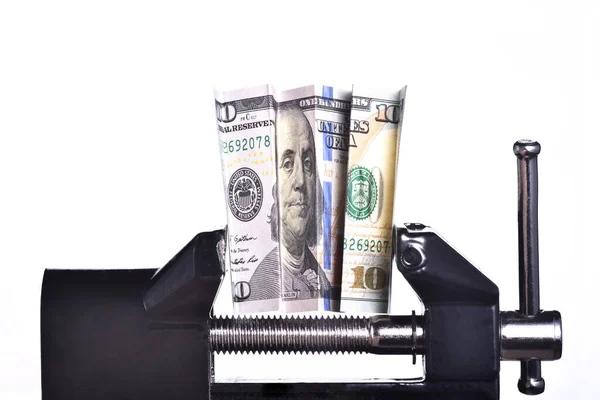 Dollar Bills Held Tight Vise Business Finance Concept — Stock Photo, Image