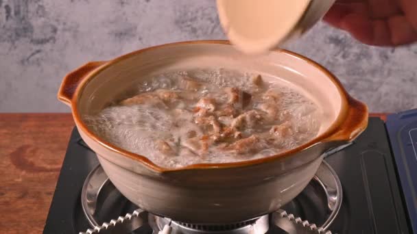 砂锅里的炖羊肉和萝卜汤 — 图库视频影像