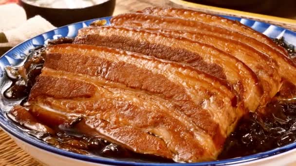 Cozinha Tradicional Hakka Taiwan Barriga Porco Assada Com Legumes Conserva — Vídeo de Stock