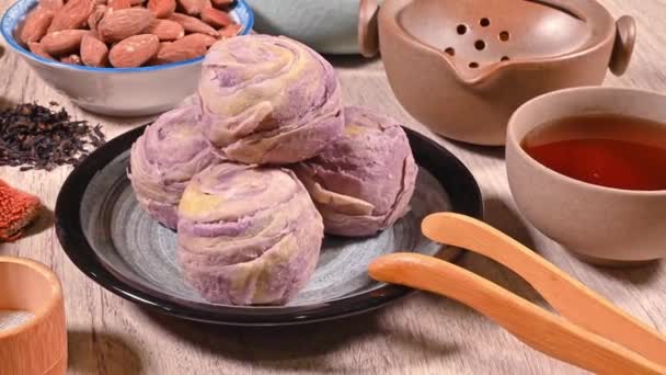 Taro Kuchen Ist Ein Beliebtes Dessert Taiwan — Stockvideo