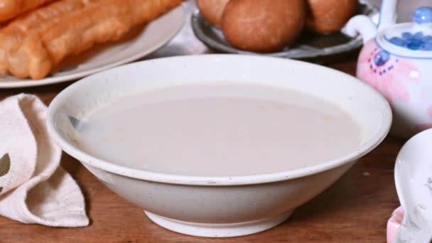 Snacks Tradicionales Taiwaneses Bebida Almendras Palitos Masa Frita — Vídeos de Stock