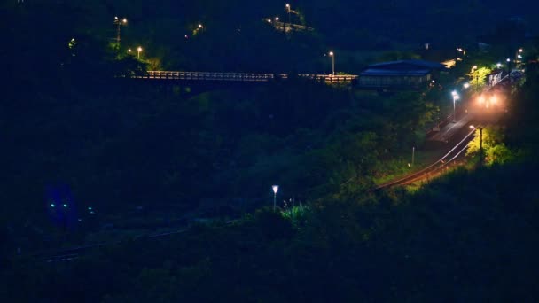 Ein Lokaler Zug Fährt Einem Wunderschönen Bahnhof Pingxi New Taipei Lizenzfreies Stock-Filmmaterial