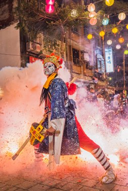  Taipei, Taiwan - November 2,2024 : Jindeokgung Temple Festival, Jiajiang confronting firecrackers clipart