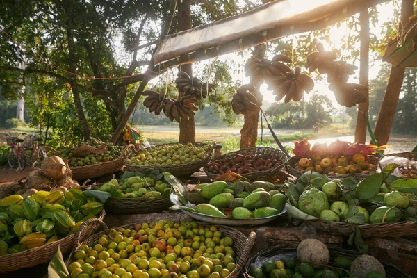 有热带水果出售的市场摊位 柬埔寨的暹粒 — 图库照片
