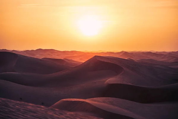 Тепло Пустельному Ландшафті Піщані Дюни Прекрасному Заході Сонця Абу Дабі — стокове фото